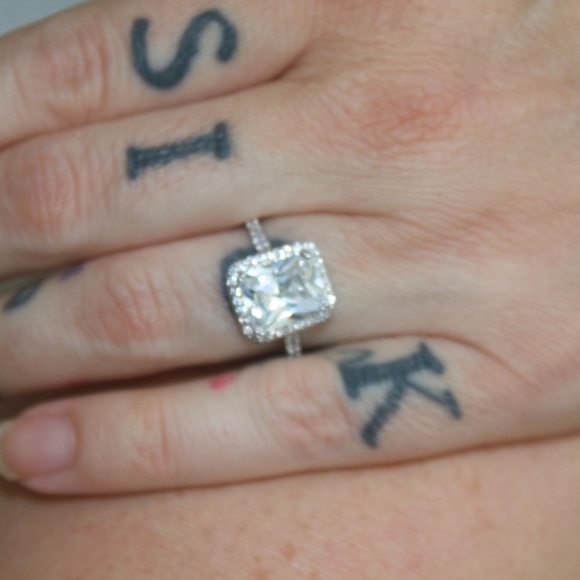 14kt Gold Dipped White Topaz Halo Engagement Ring - Picture 7 of 7